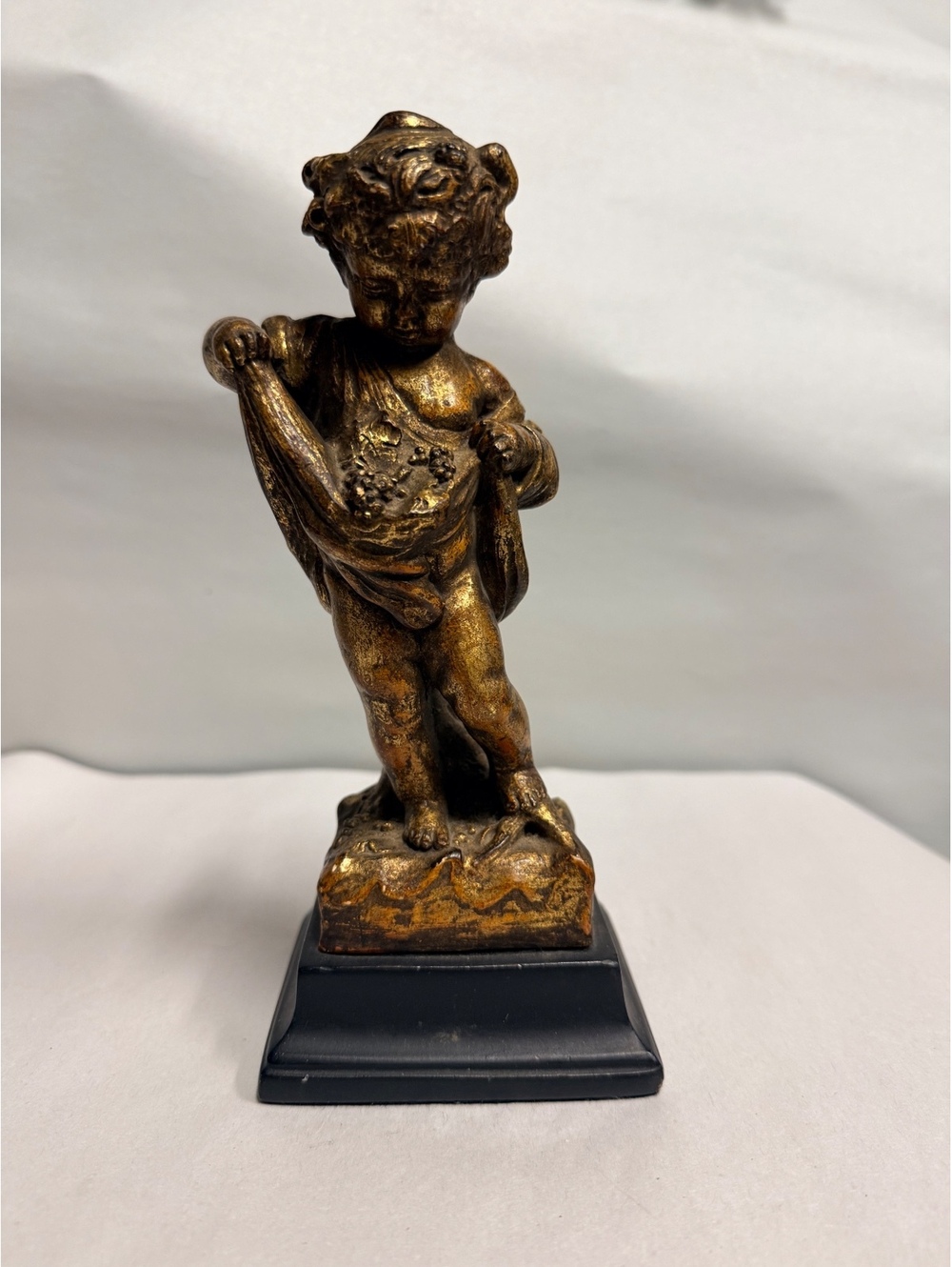 Vintage Borghese Gold-Tone Cherub Statue on Black Base